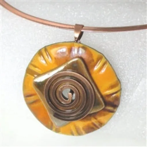 Choker Necklace Handmade Orange Raku Pendant Copper Neck Ring