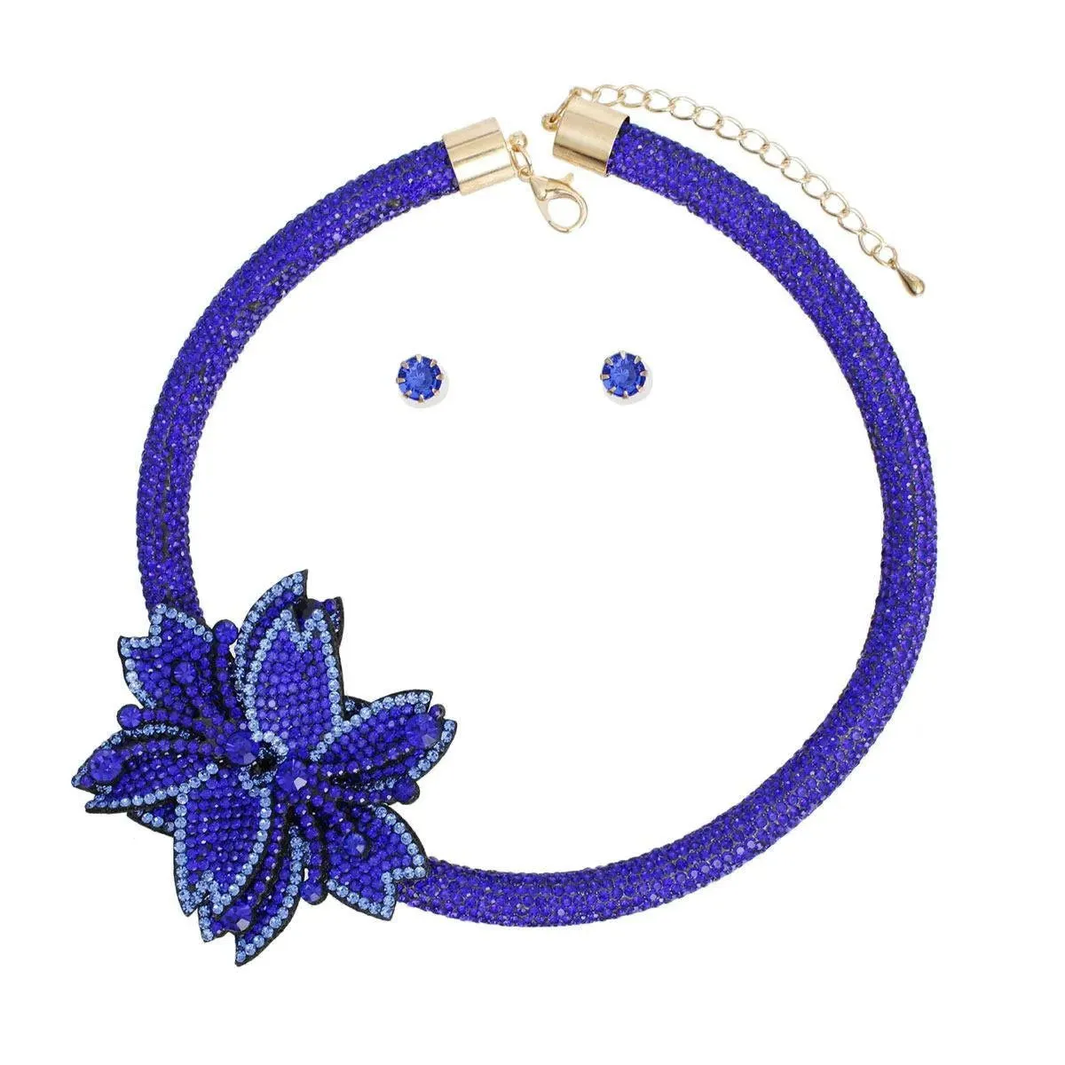 Choker Royal Blue Bling Pointed Flower Set Women