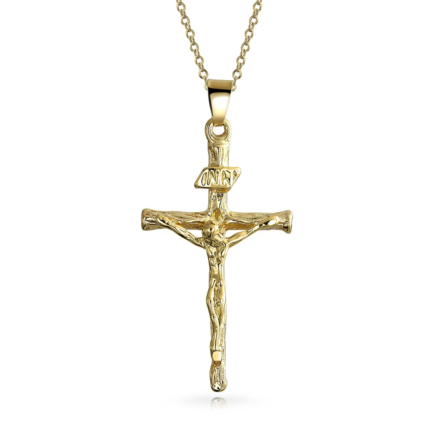 Christian Religious Jesus Crucifix Cross Pendant Necklace 2 Tone Gold Plated