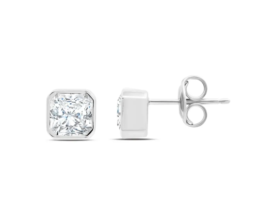 Crislu Platinum Square Cut Bezel Set Stud Earrings