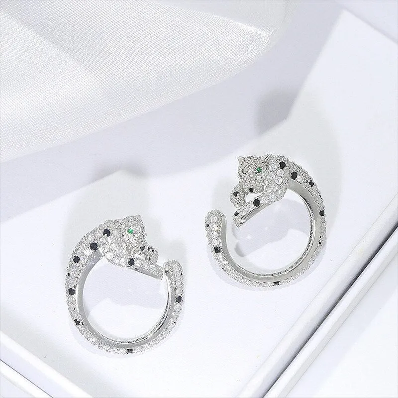 Cubic Zircon Leopard Earring, Crystals Leopard Stud Earring for Women Girl Party Jewelry Birthday Gift E04426