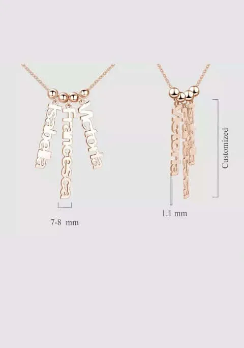 Customize Personalized Vertical 3 Name Necklace Rose Gold Plated Silver