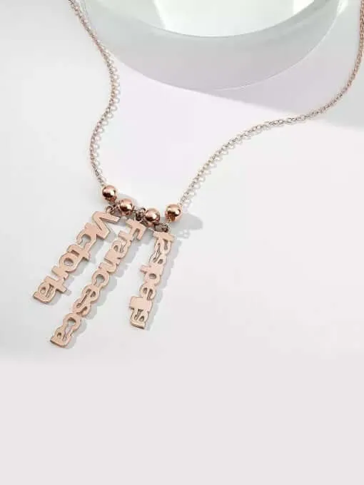 Customize Personalized Vertical 3 Name Necklace Rose Gold Plated Silver