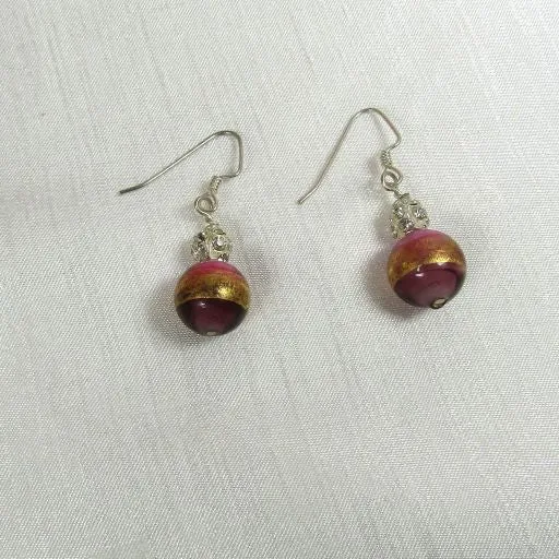 Delicate Rose, Gold & Amethyst Glass Bead Earrings