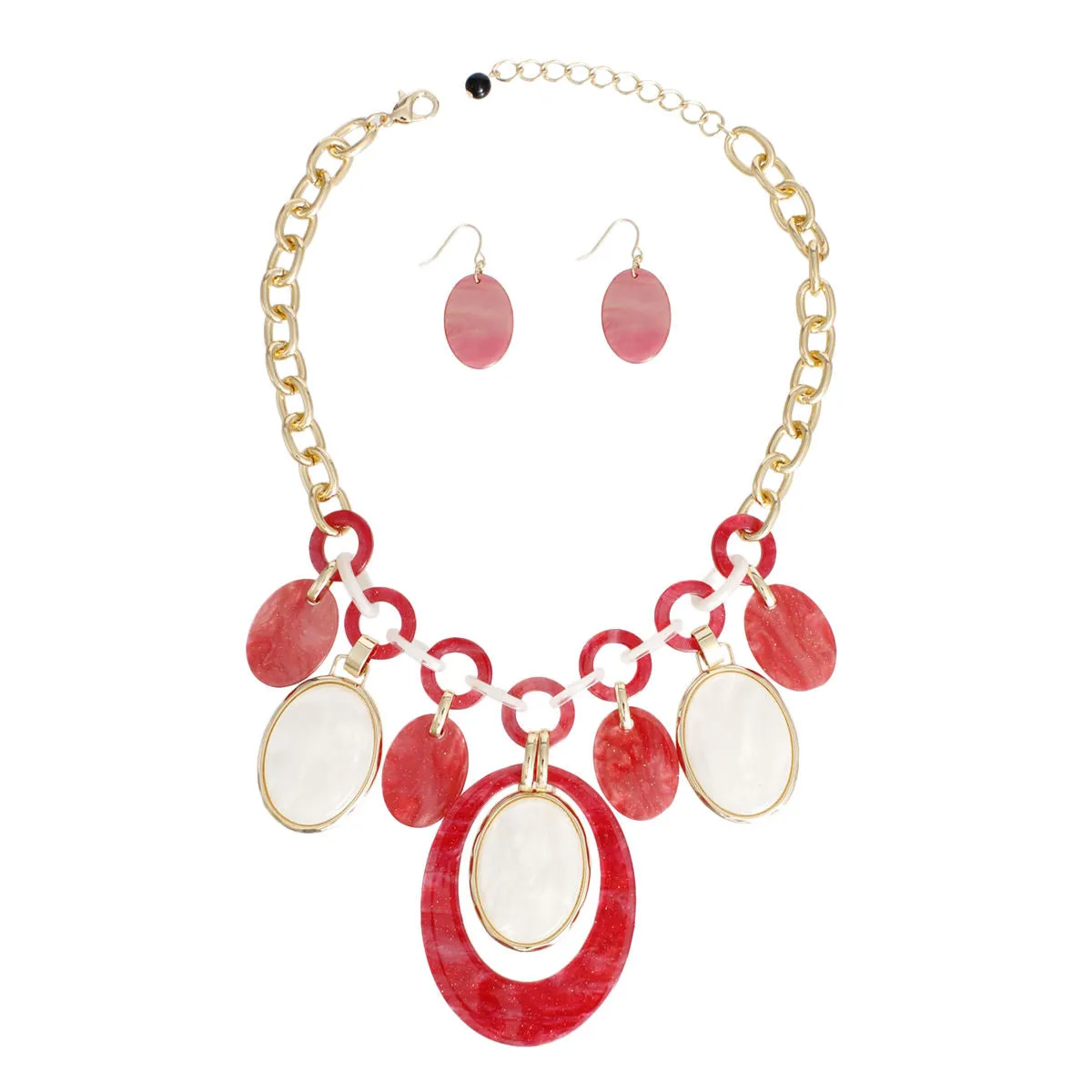 Delta Sigma Theta / DST Inspired Red White Oval Swirl Necklace Set