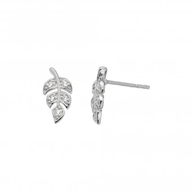 Dew Sterling Silver Pave Leaf Cubic Zirconia Stud Earrings 3513CZ018