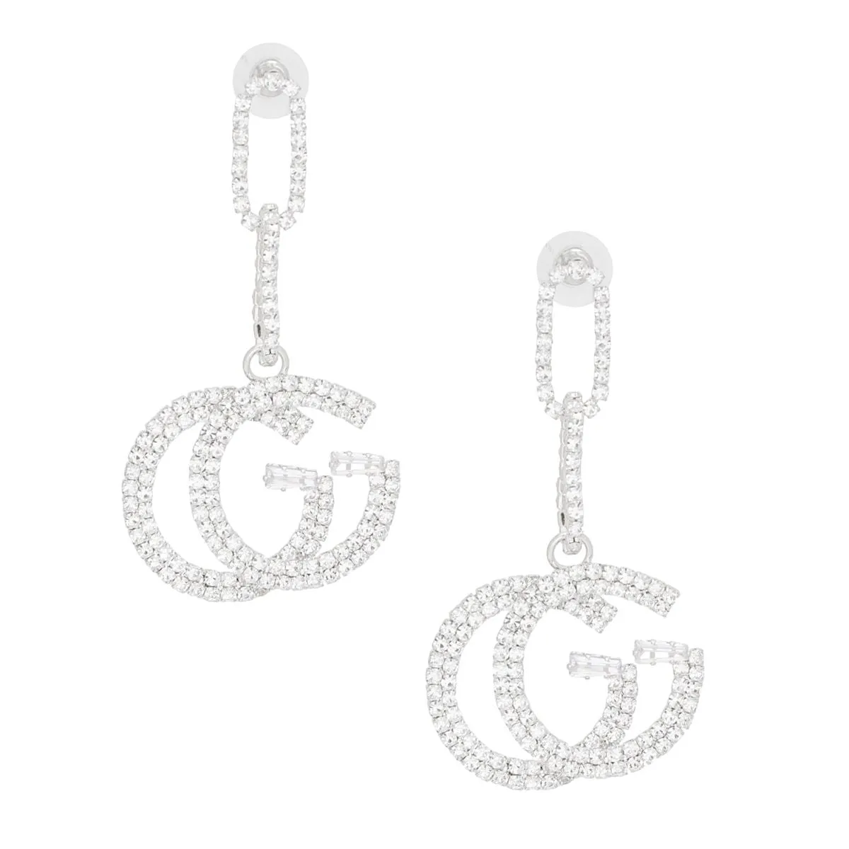 Drop Silver Pave Link GG Earrings for Women