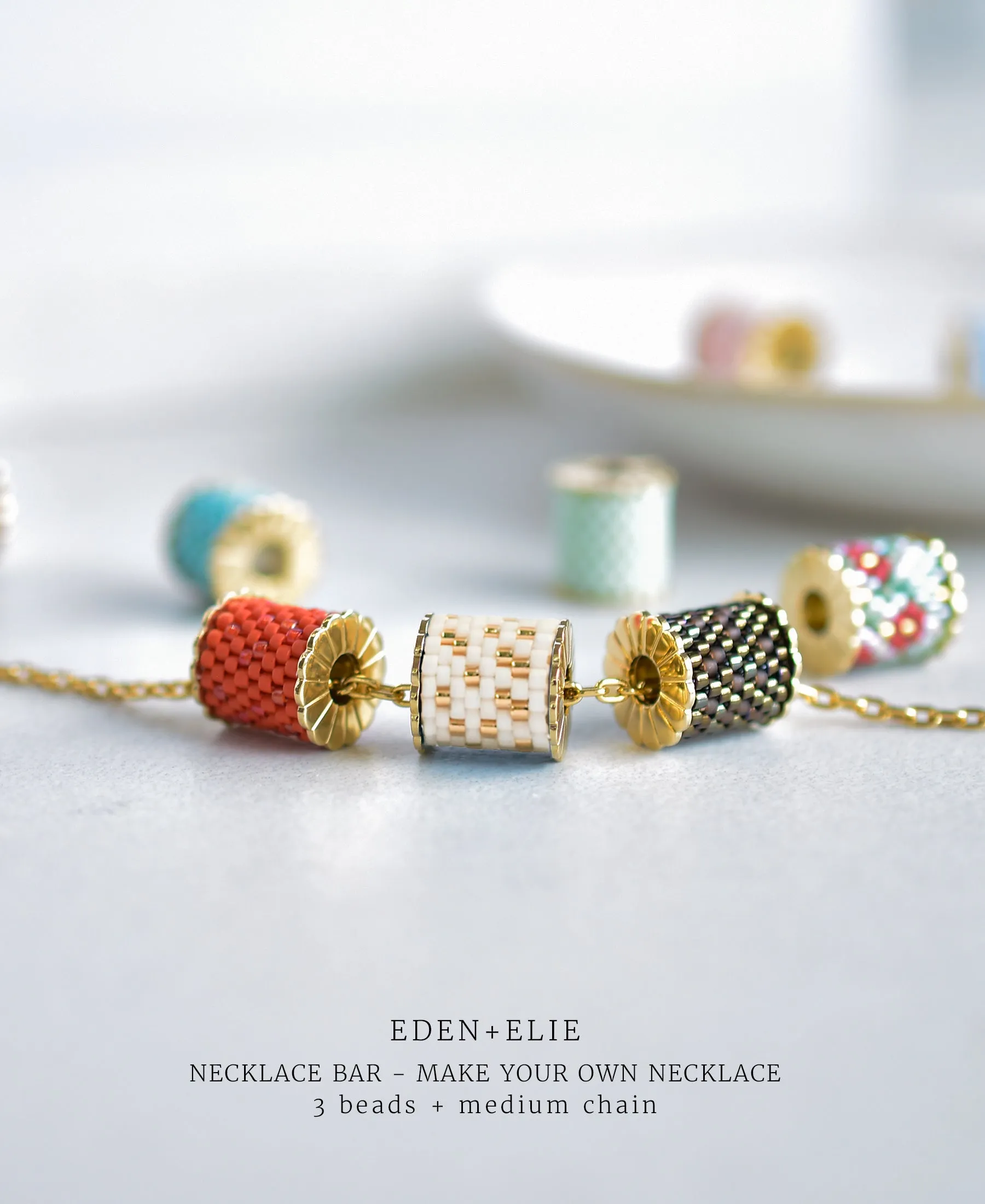 EDEN   ELIE Necklace Bar single bead   optional chain - bark gold dots