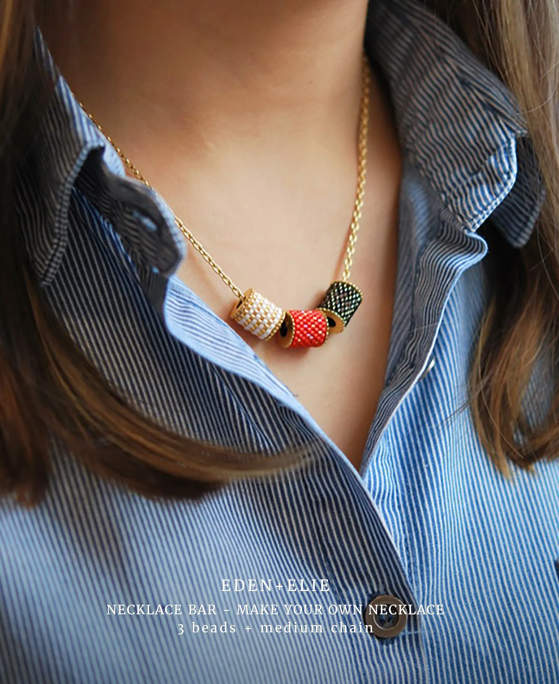 EDEN   ELIE Necklace Bar single bead   optional chain - bark gold dots