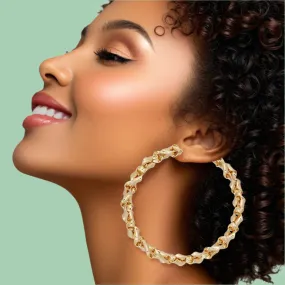 Elegant Gold Tone Twisted Hoop Earrings – Stylish Chunky Chain Design for a Trendy Look for Women