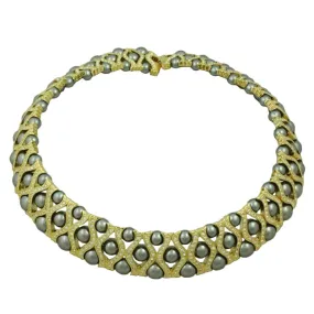 Elegant Gray Pearls with Clear Crystals Bib Choker - PNS802G