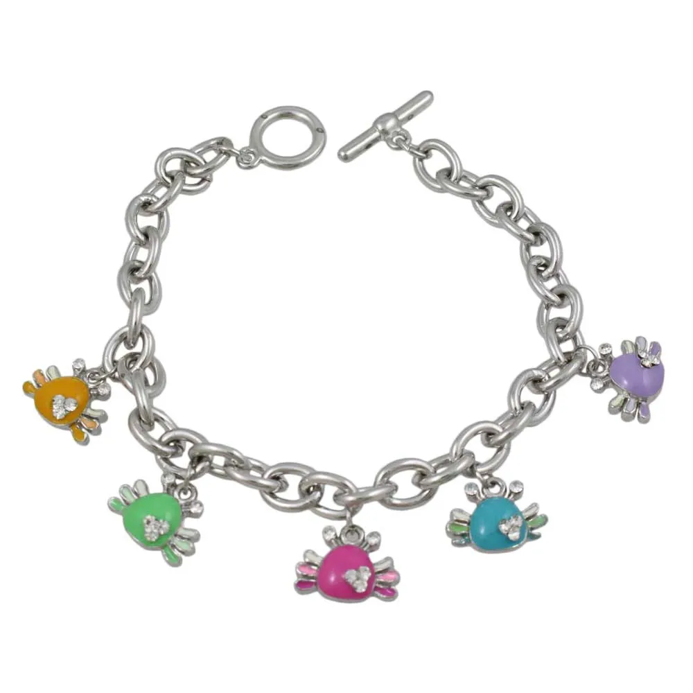 Enamel Crabs Charm Bracelet with Silver-tone Links - BT600