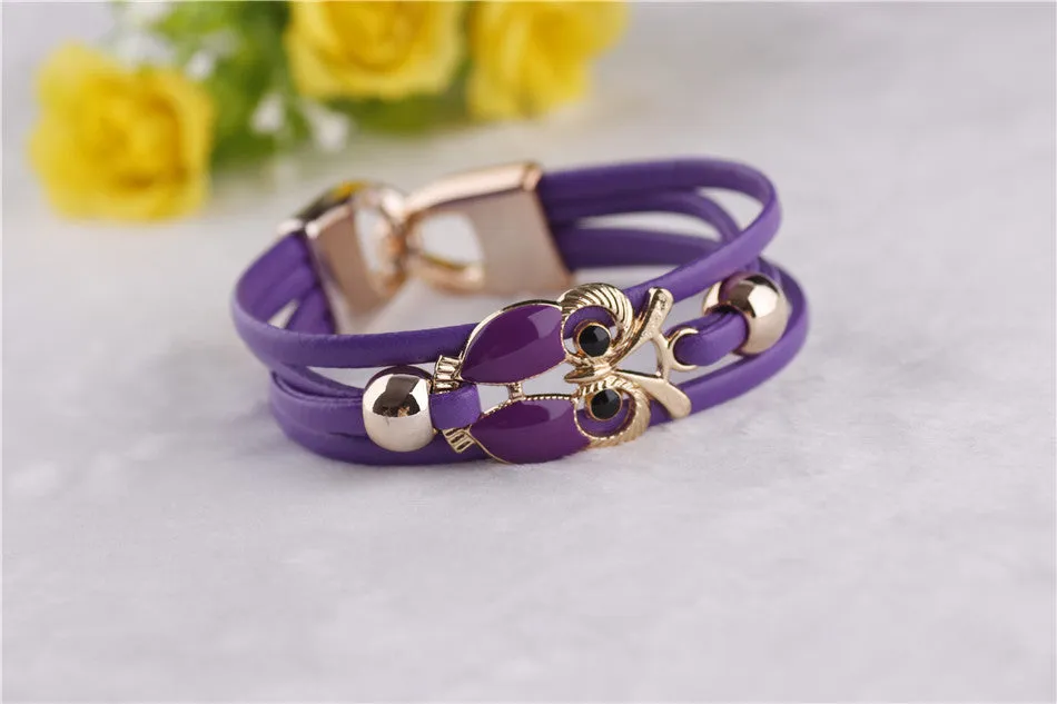 European and American Fashion Owl Beaded Leather Bracelet