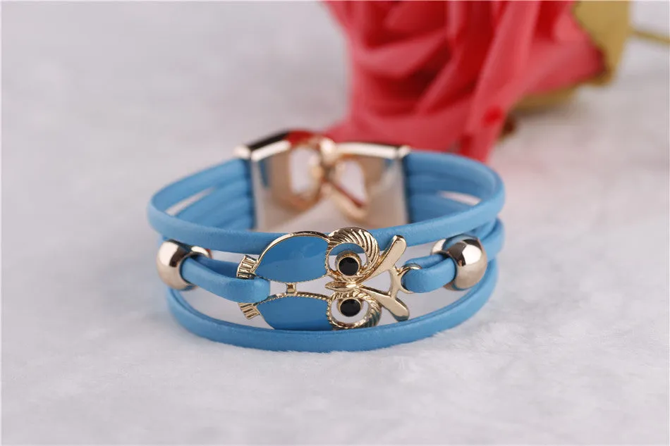 European and American Fashion Owl Beaded Leather Bracelet