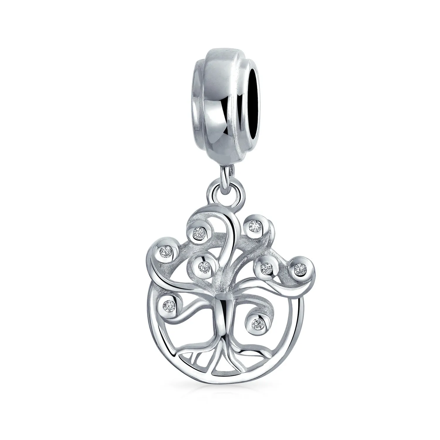 Family Circle Dreamer Wishing Tree Of Life CZ Bead Charm .925 Silver