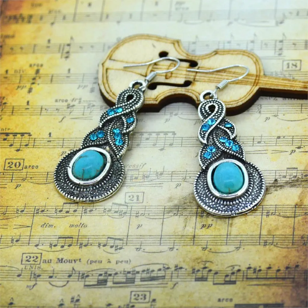 Fashion Women's Long Drop Earrings Silver Brilliant Turquoise Dangle earrings For women