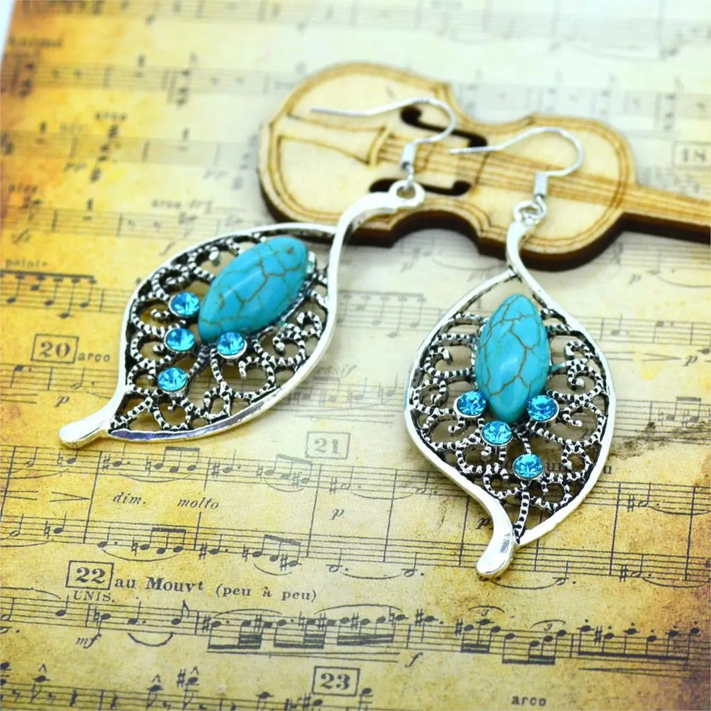 Fashion Women's Long Drop Earrings Silver Brilliant Turquoise Dangle earrings For women