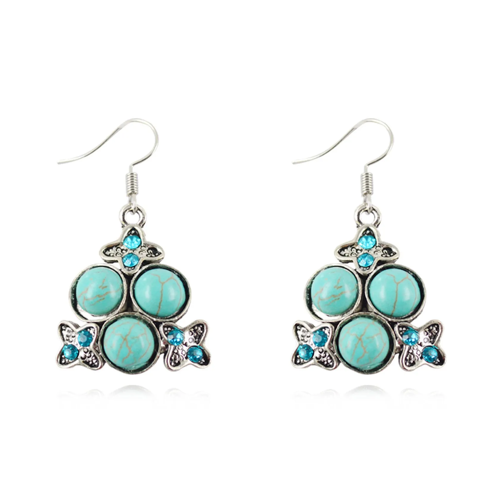 Fashion Women's Long Drop Earrings Silver Brilliant Turquoise Dangle earrings For women