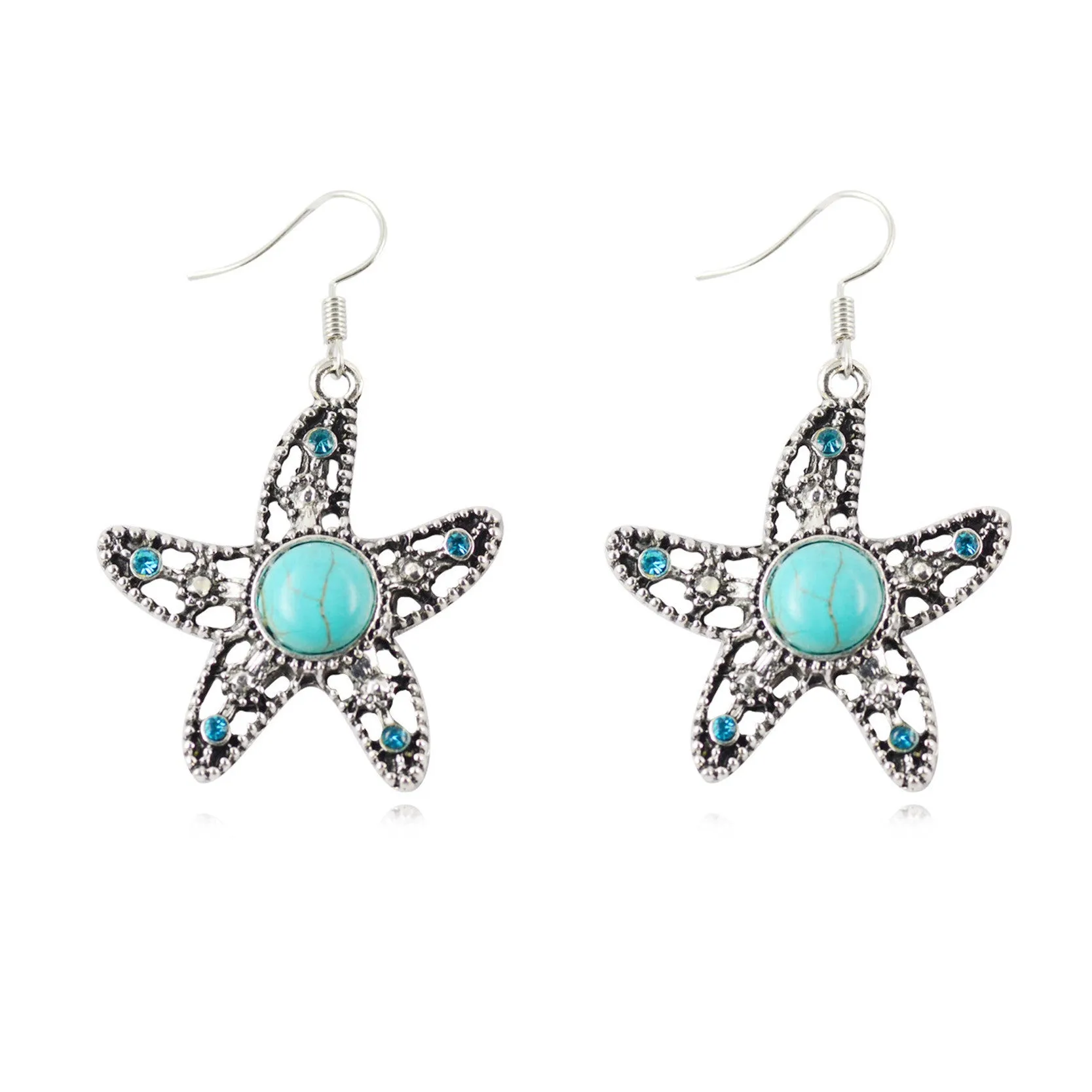 Fashion Women's Long Drop Earrings Silver Brilliant Turquoise Dangle earrings For women