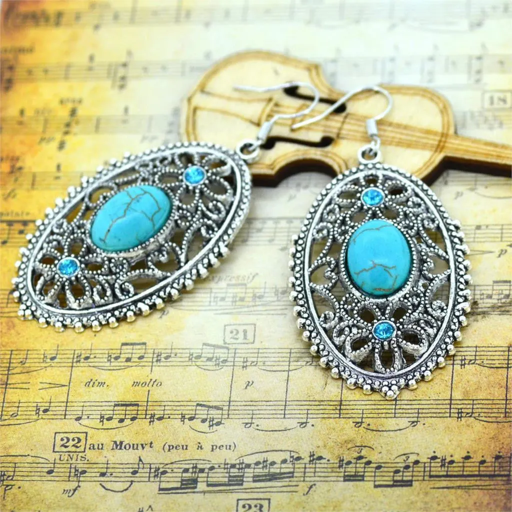 Fashion Women's Long Drop Earrings Silver Brilliant Turquoise Dangle earrings For women