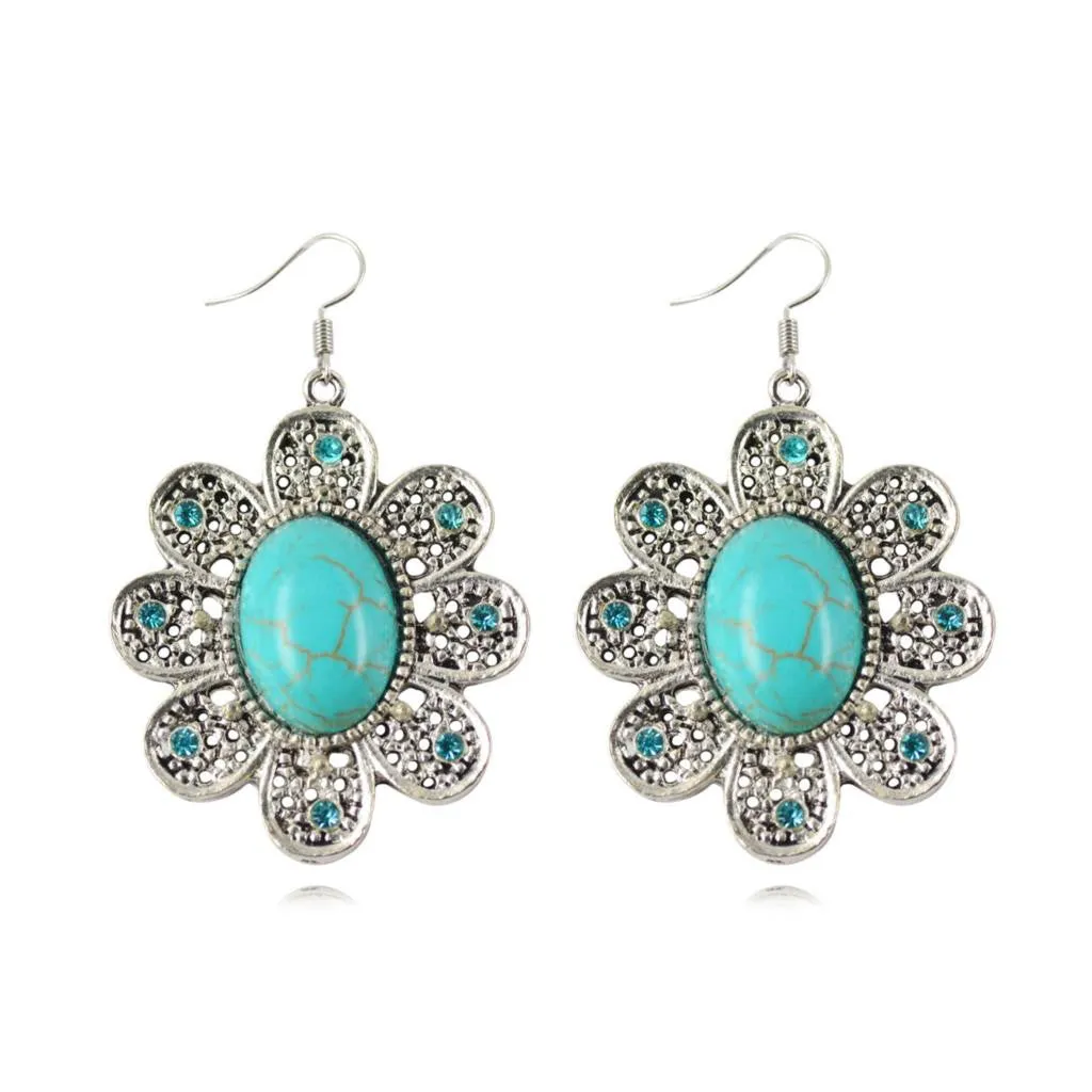 Fashion Women's Long Drop Earrings Silver Brilliant Turquoise Dangle earrings For women