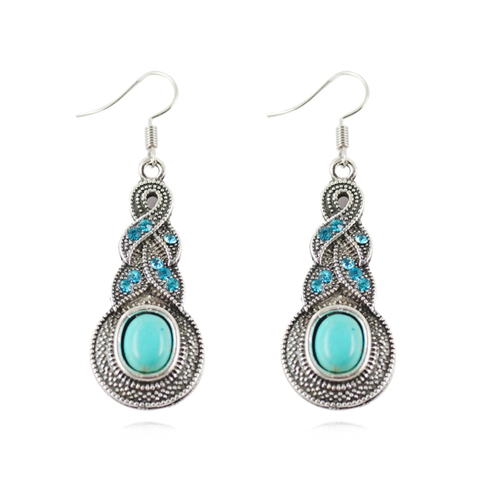 Fashion Women's Long Drop Earrings Silver Brilliant Turquoise Dangle earrings For women