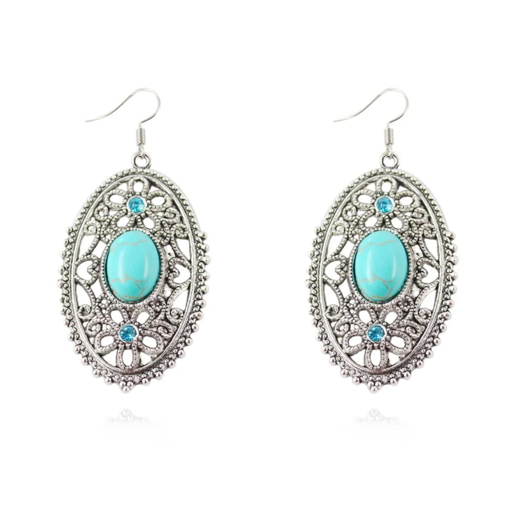 Fashion Women's Long Drop Earrings Silver Brilliant Turquoise Dangle earrings For women