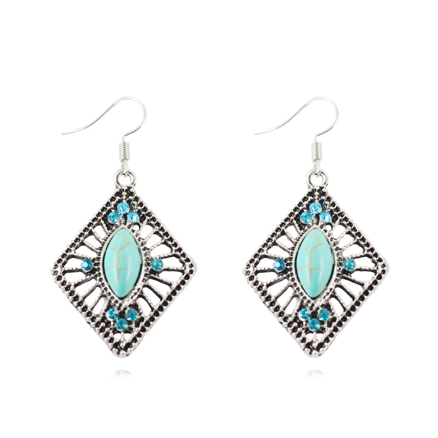 Fashion Women's Long Drop Earrings Silver Brilliant Turquoise Dangle earrings For women