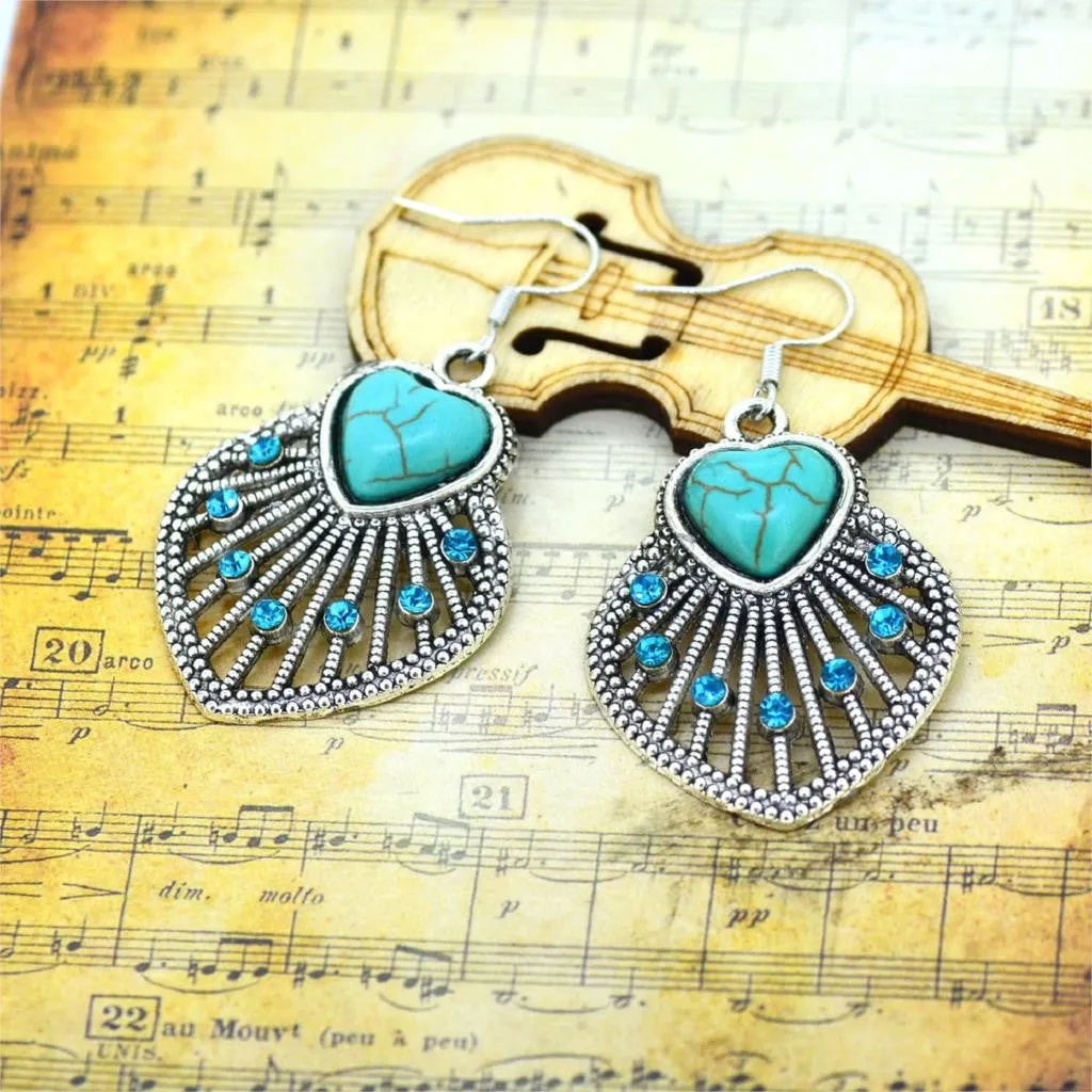 Fashion Women's Long Drop Earrings Silver Brilliant Turquoise Dangle earrings For women