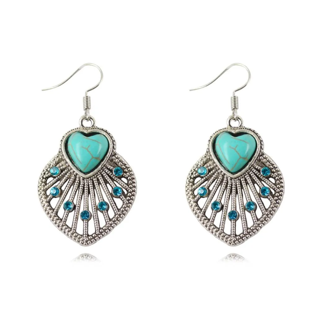 Fashion Women's Long Drop Earrings Silver Brilliant Turquoise Dangle earrings For women