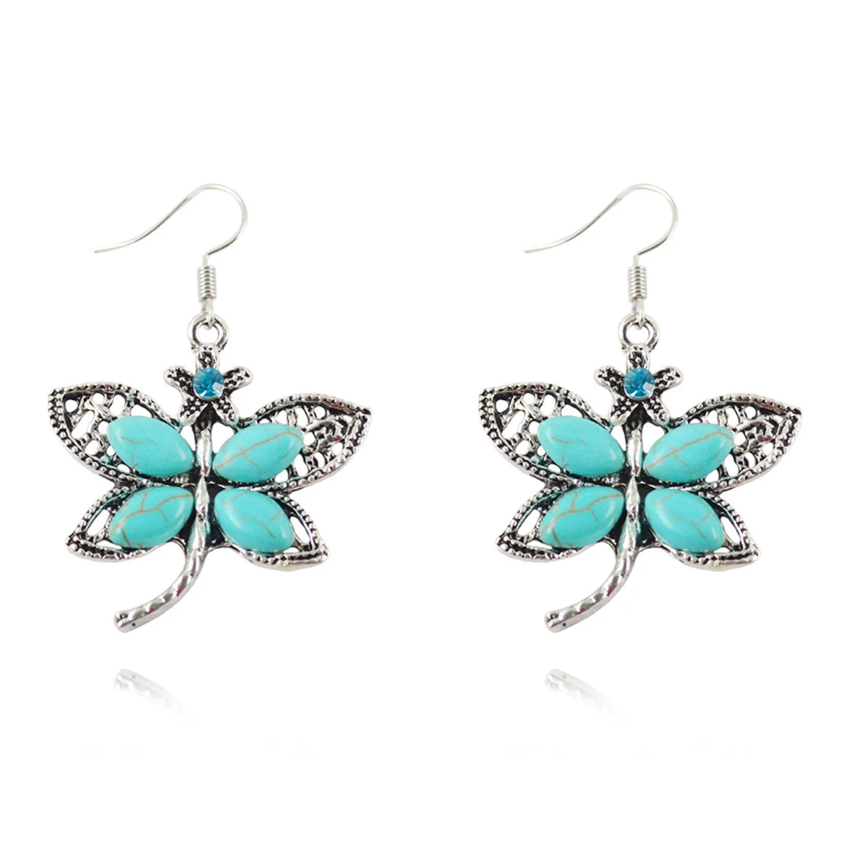 Fashion Women's Long Drop Earrings Silver Brilliant Turquoise Dangle earrings For women