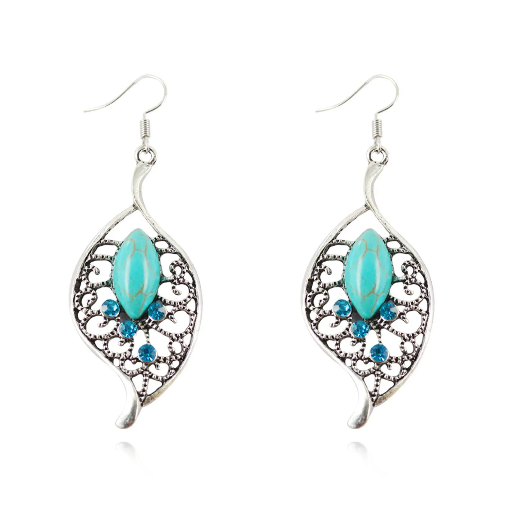 Fashion Women's Long Drop Earrings Silver Brilliant Turquoise Dangle earrings For women