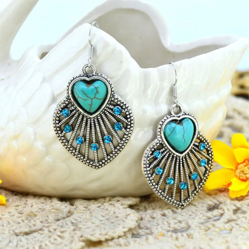 Fashion Women's Long Drop Earrings Silver Brilliant Turquoise Dangle earrings For women