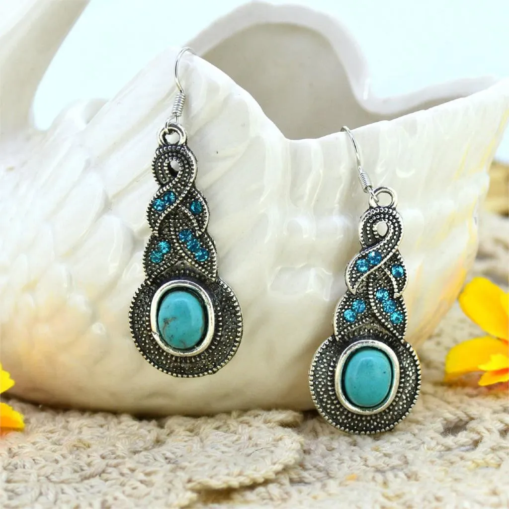 Fashion Women's Long Drop Earrings Silver Brilliant Turquoise Dangle earrings For women