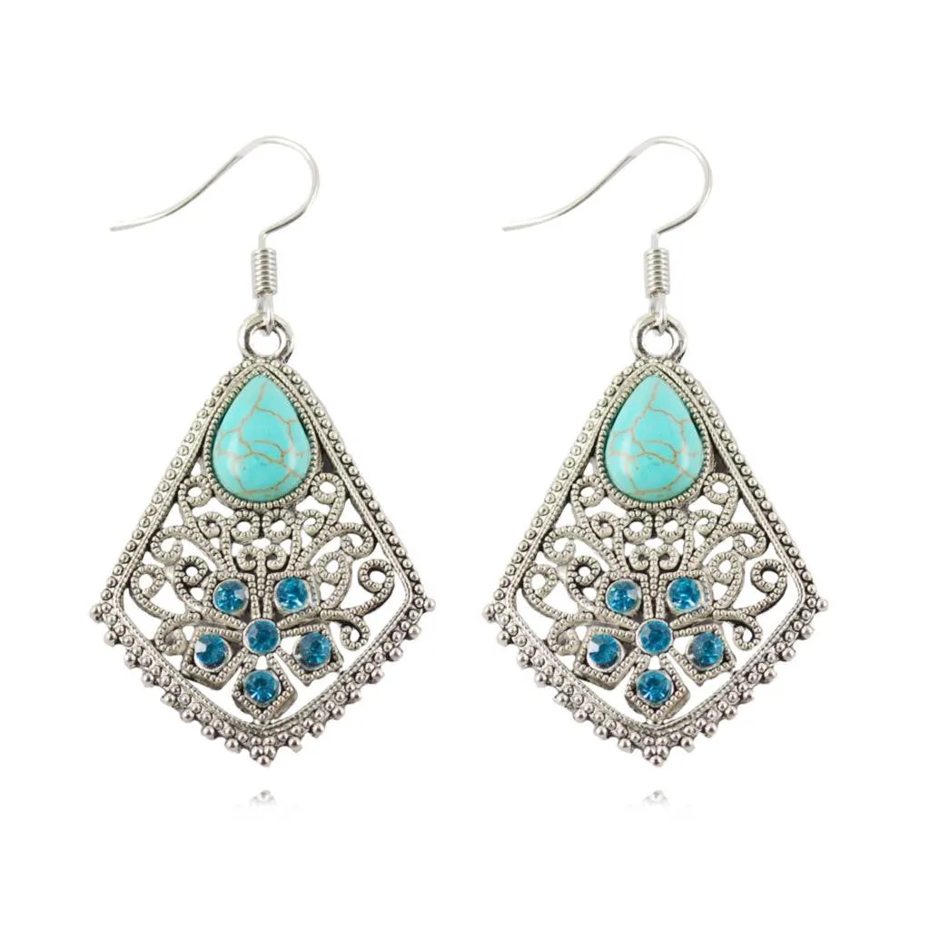 Fashion Women's Long Drop Earrings Silver Brilliant Turquoise Dangle earrings For women