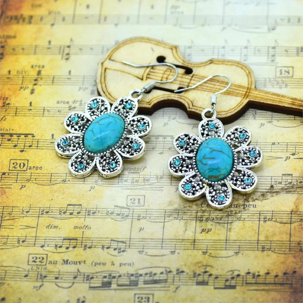 Fashion Women's Long Drop Earrings Silver Brilliant Turquoise Dangle earrings For women