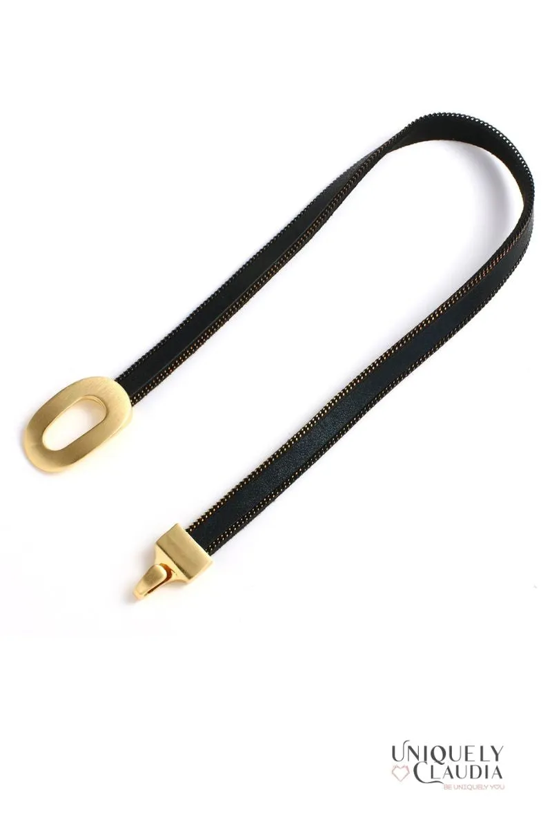 Glam Oval Goldtone Vegan Leather Strap Choker