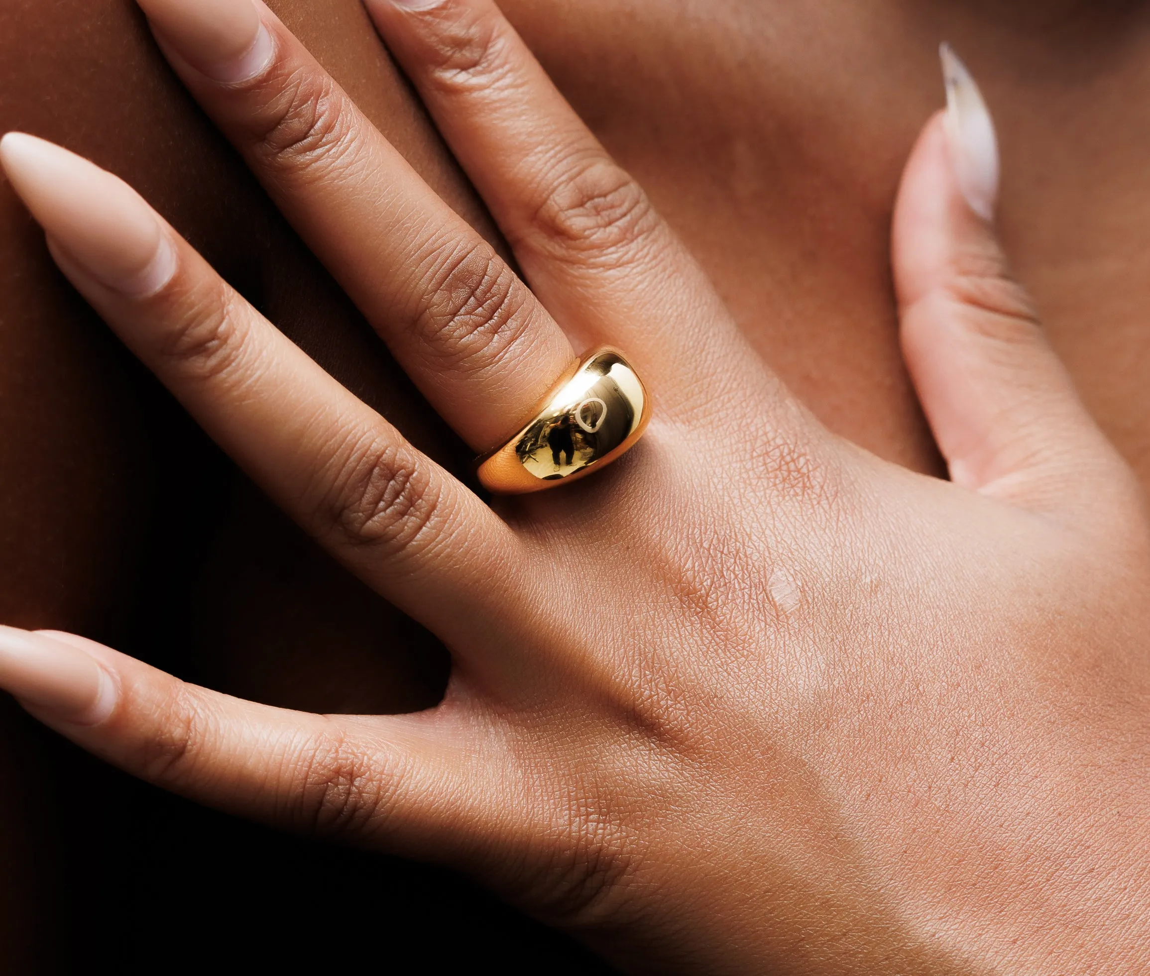 Gold Chunky Dome Ring & Oversized Drop Hoop Earring Set