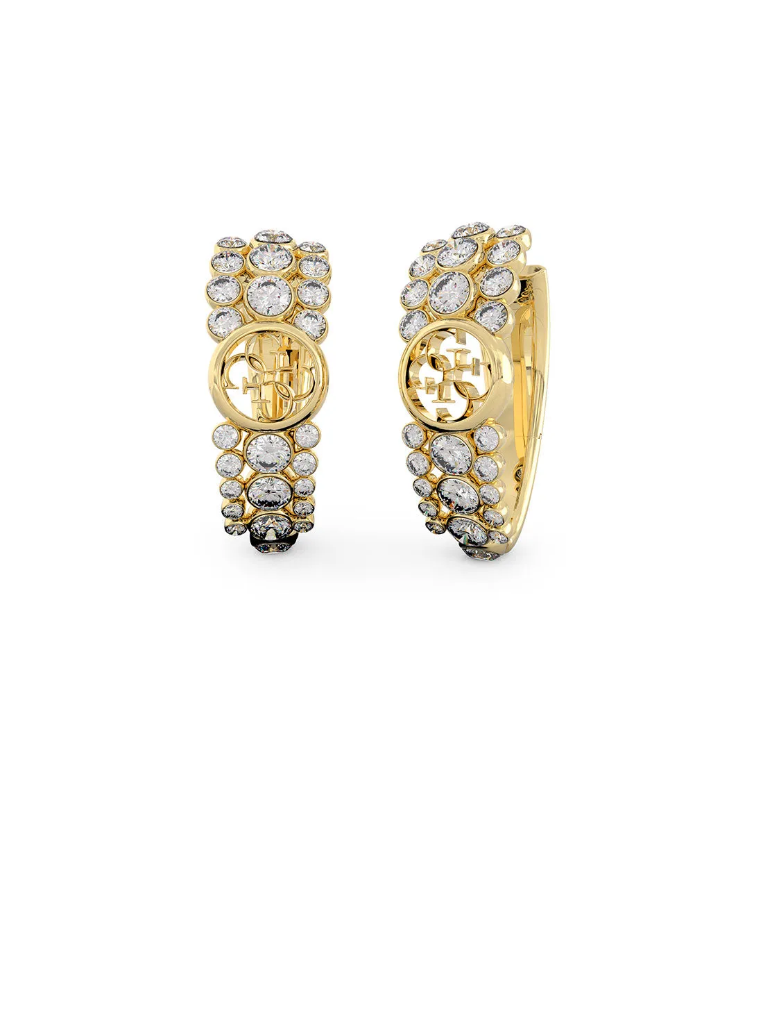 Gold Crystal Illusion Logo Hoop Earrings