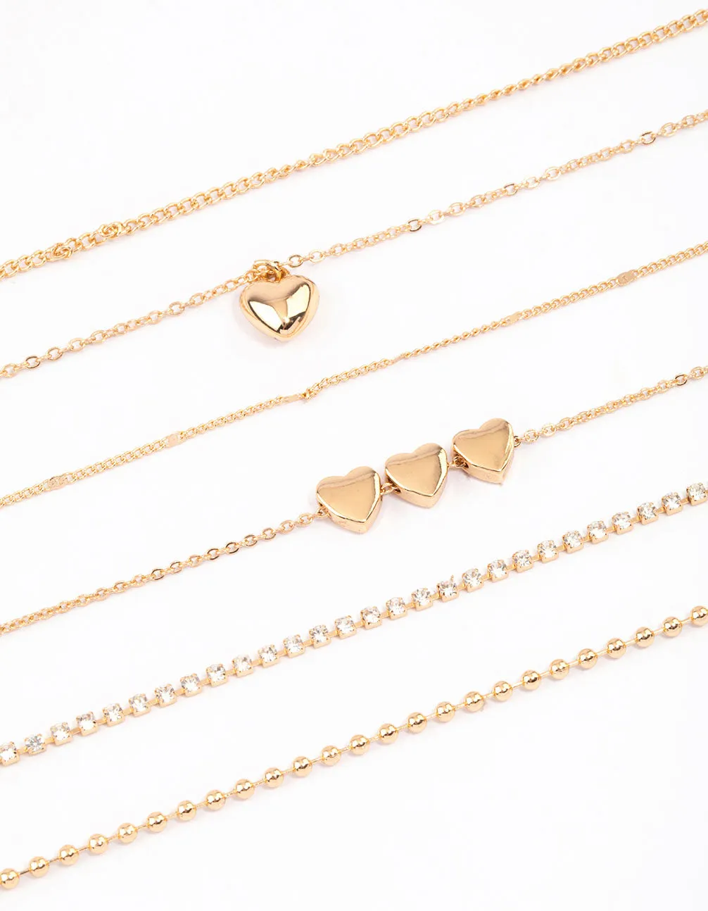 Gold Mixed Chain & Diamante Heart Choker Pack