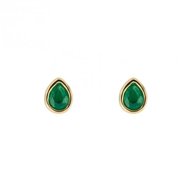 Gold Plated Birthstone May Green Onix Earrings E6206