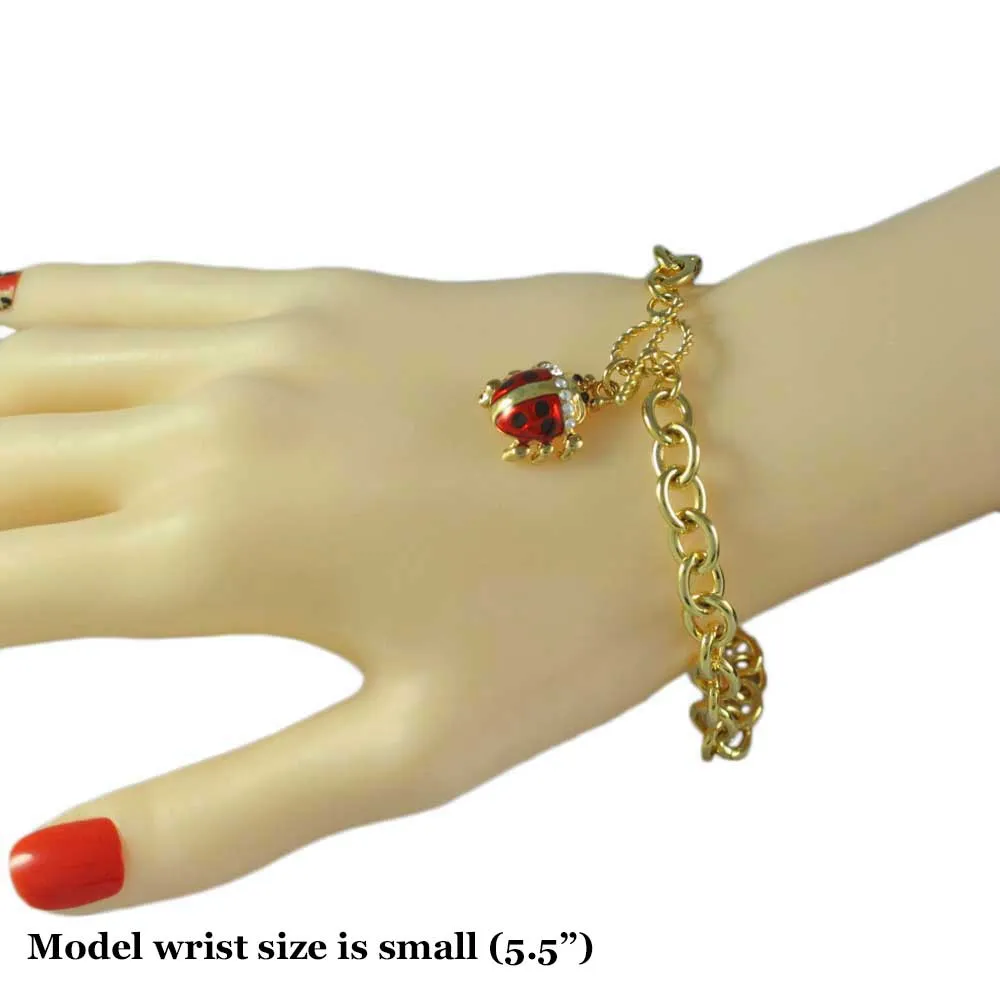 Gold-tone Links with Enamel Ladybug Charm Bracelet - PT327B