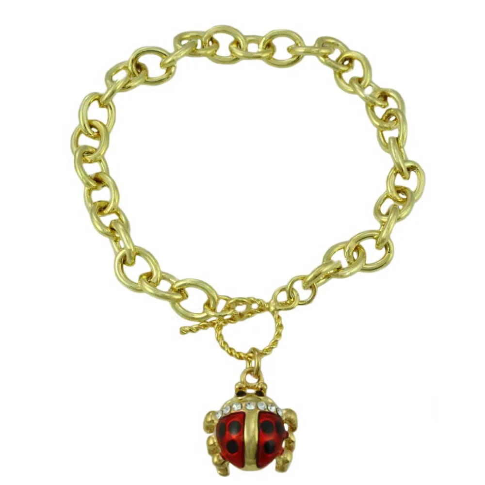 Gold-tone Links with Enamel Ladybug Charm Bracelet - PT327B