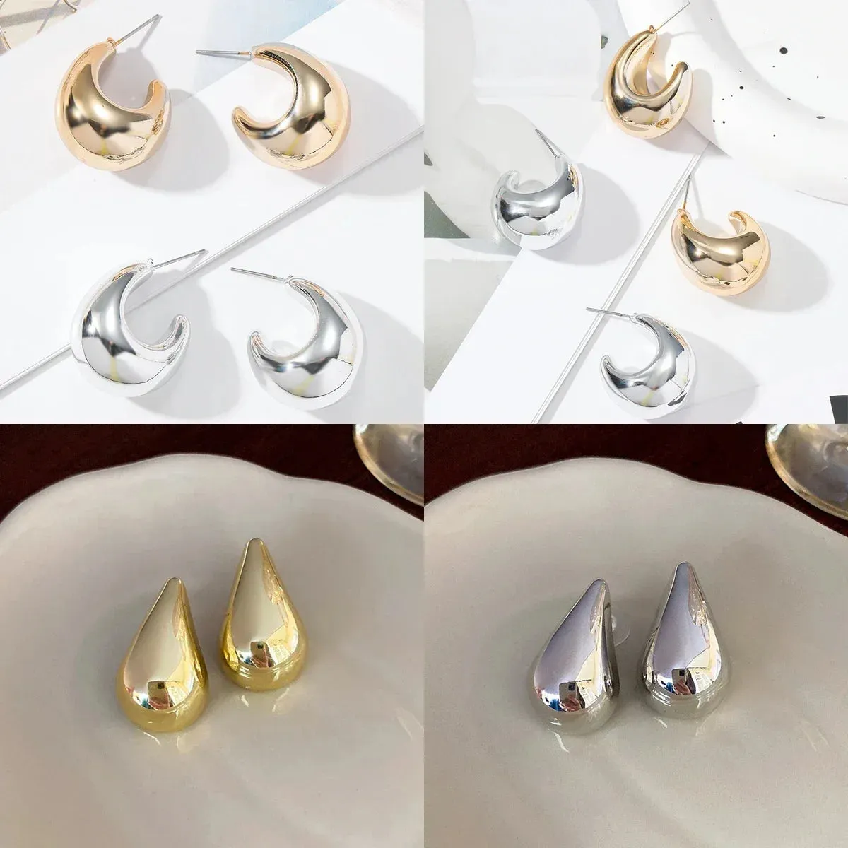 Golden Women's Water Drop Earrings Smooth Teardrop Earrings Lightweight Jewelry Wholesale