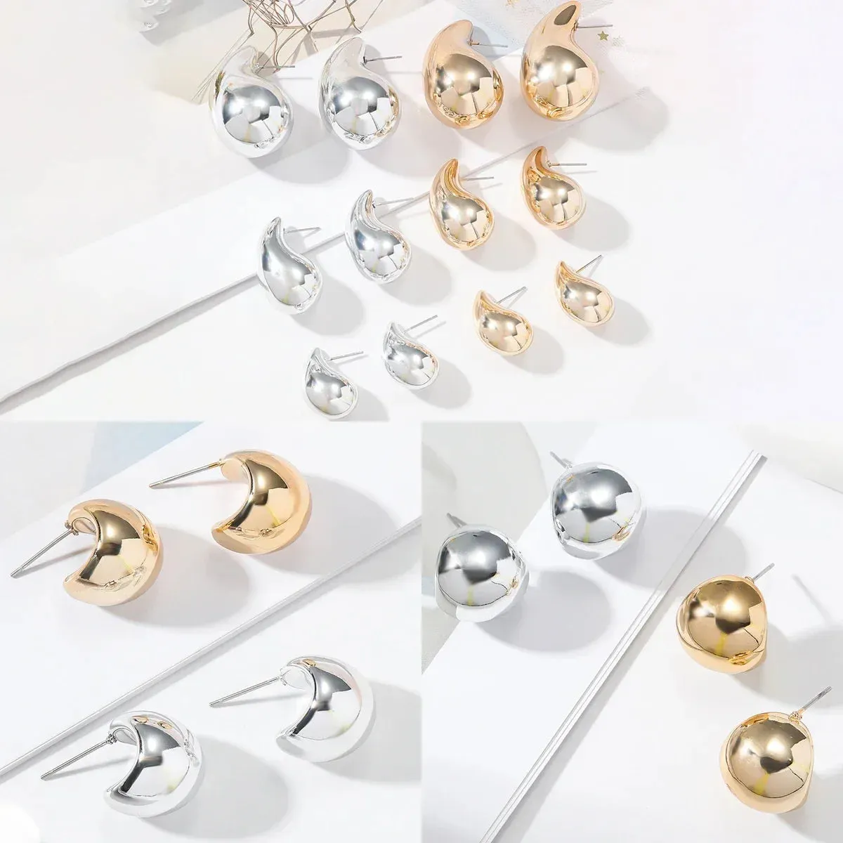 Golden Women's Water Drop Earrings Smooth Teardrop Earrings Lightweight Jewelry Wholesale