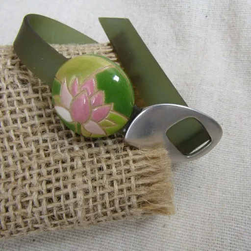 Green Jelly Band Buckle Bracelet Lotus Blossom Handmade Accent