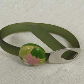 Green Jelly Band Buckle Bracelet Lotus Blossom Handmade Accent