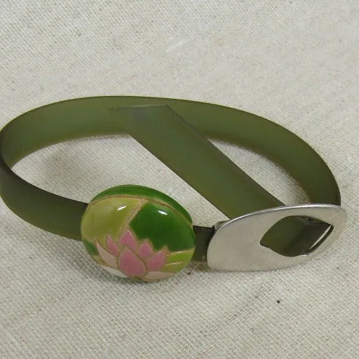 Green Jelly Band Buckle Bracelet Lotus Blossom Handmade Accent