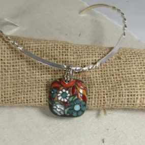 Handmade Brown & Turquoise Ceramic Pendant on Silver Neck Wire