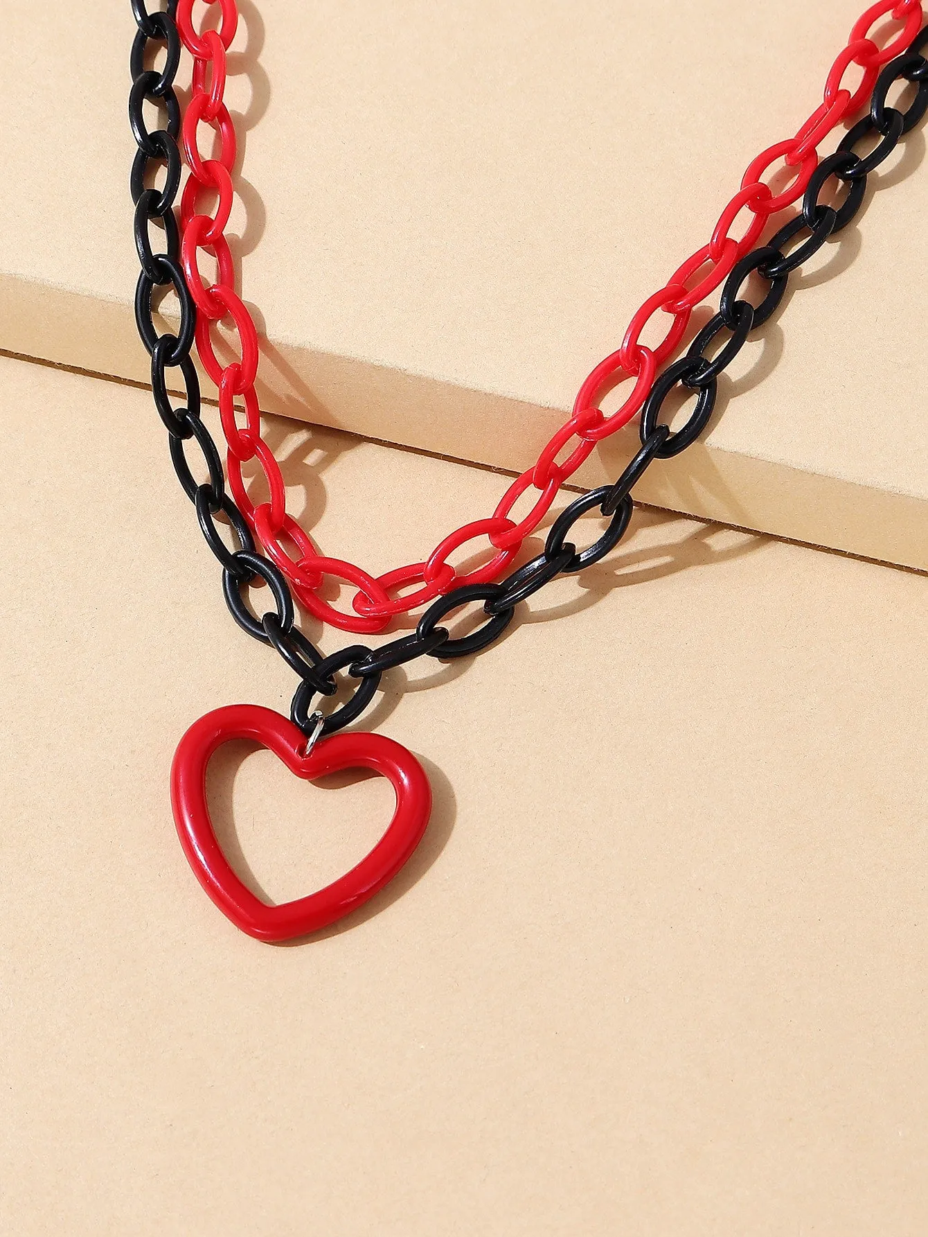 Heart Charm Black and Red Chain Layered Necklace for Women Jewelry for Women